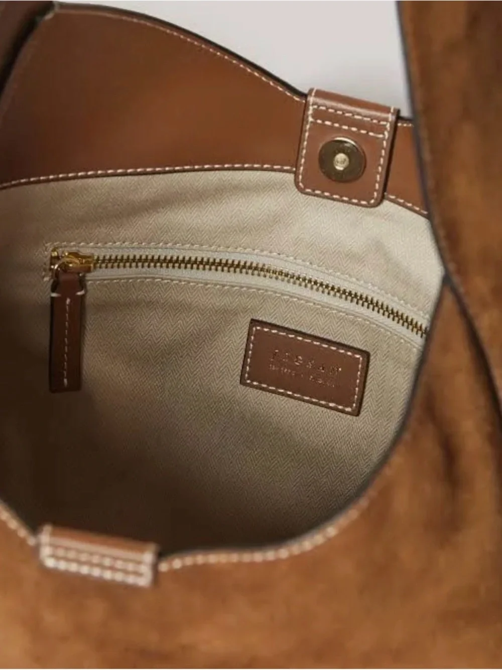 Jigsaw Suede Hobo Tote Bag in Chestnut